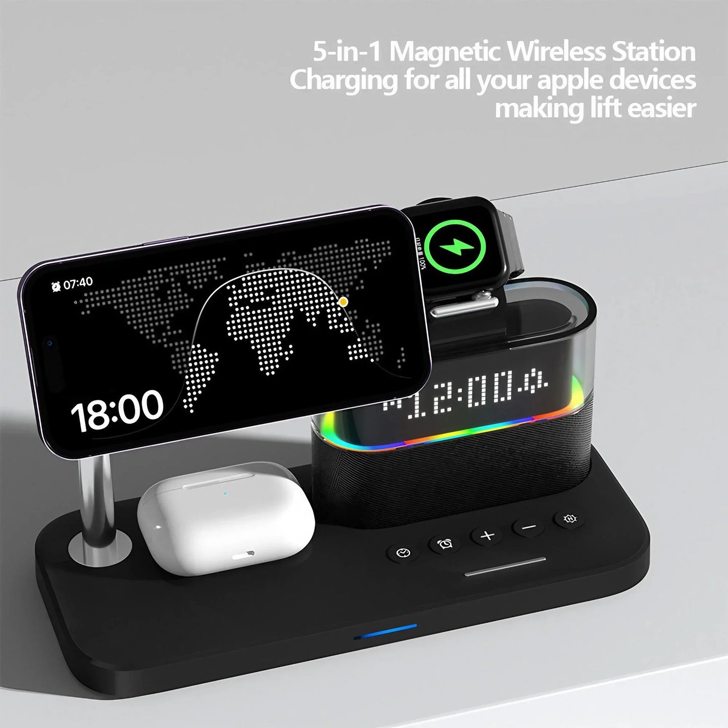 Wireless Charging Station for Magnetic Charging Stand for iPhone Series 15/14/13/12 iWatch Ultra/8/7/6/5 AirPods 3/2/Pro Samsung