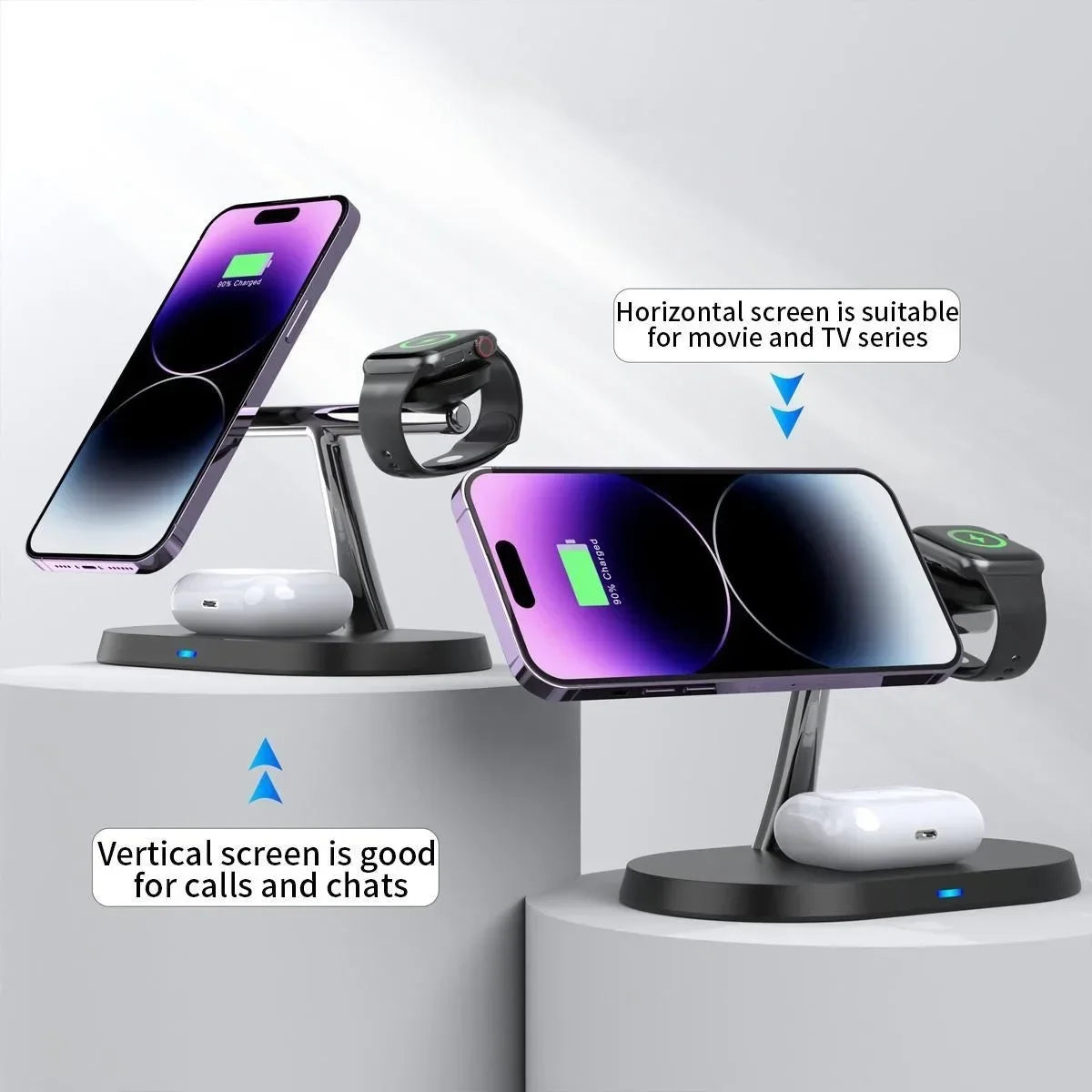 Wireless Charging Station for Magnetic Charging Stand for iPhone Series 15/14/13/12 iWatch Ultra/8/7/6/5 AirPods 3/2/Pro Samsung