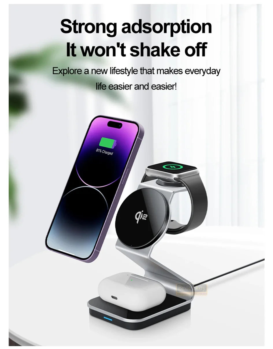 3 in 1 Qi2 Magnetic Wireless Charger For iPhone 16 15 14 13 12 Fast Charging Station For Apple Watch 9 8 7 SE Ultra Airpods Pro