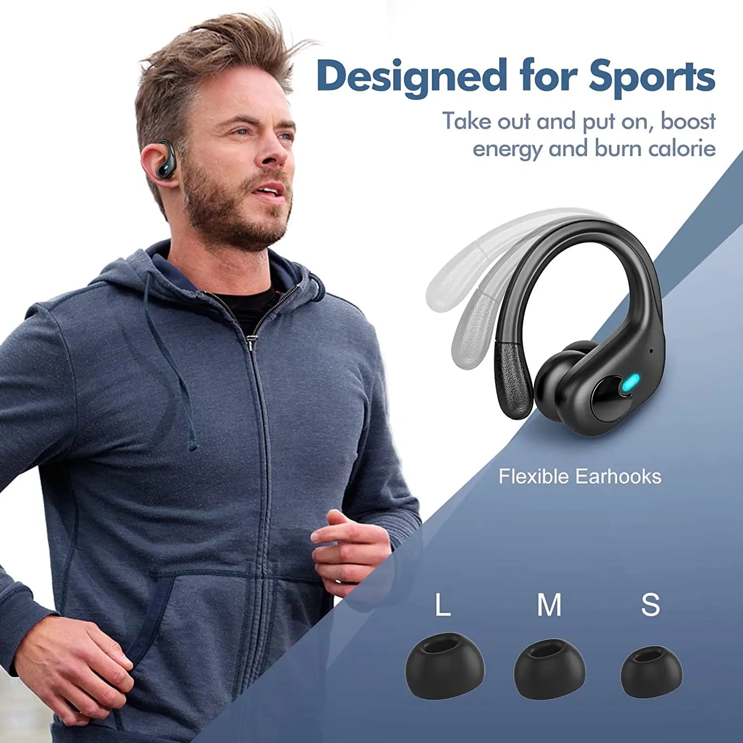 BX30 Earphones TWS Bluetooth 5.3 Wireless Sports Headphones LED Digital Display HiFi Stereo Noise Reduction Earbuds with HD Mic