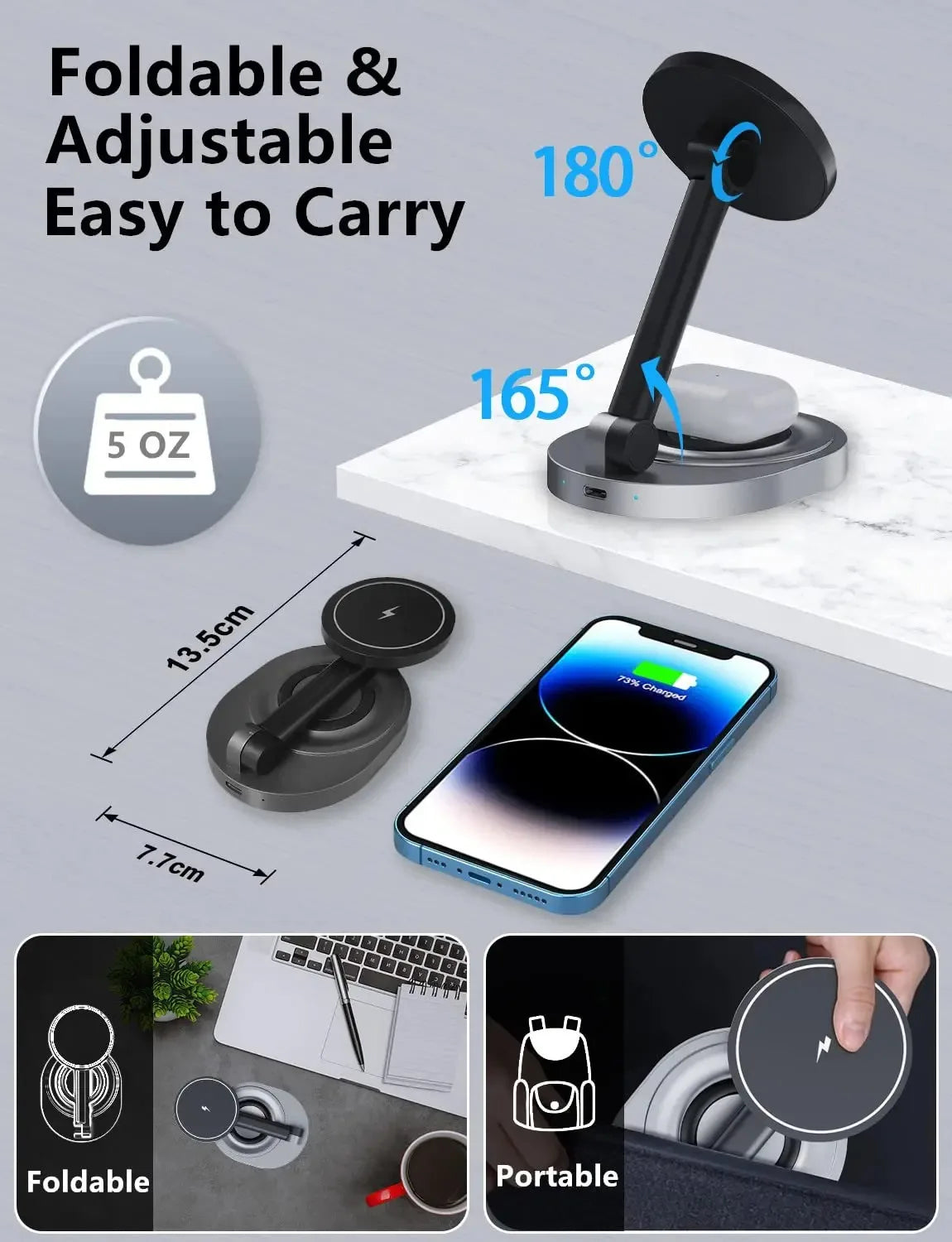 2-in-1 Magnetic Wireless Charger  Foldable Stand for MagSafe 15W Fast Charging Dock Station for Apple Watch iPhone 15/14/13/12