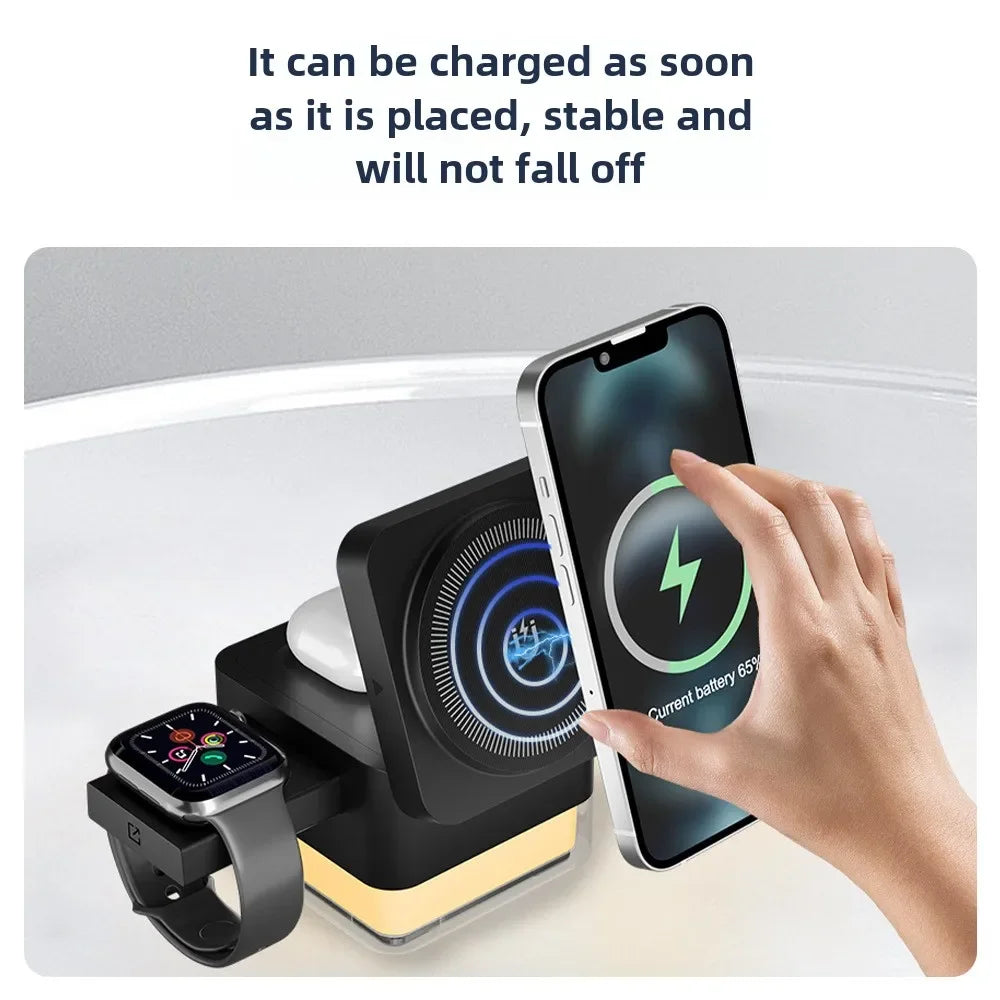 Wireless Fast Charging Station, 3 in 1, High Speed Charger Base, Bedroom Desk, Smartphone Charging Dock, Watch Magsafe