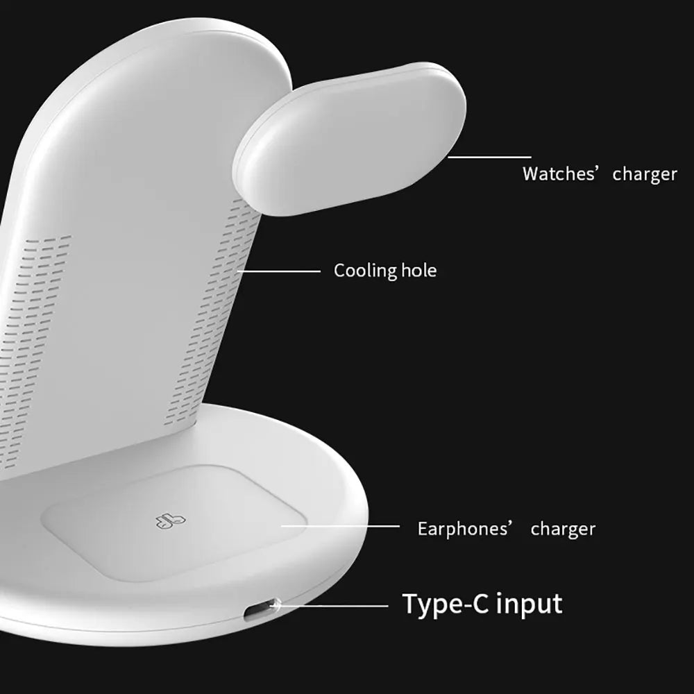 WiWU 3 in 1 Wireless Charger 15W Portable Design Wireless Charging for iPhone 16 15 14 13 12 With Stand Charge for Airpods Watch