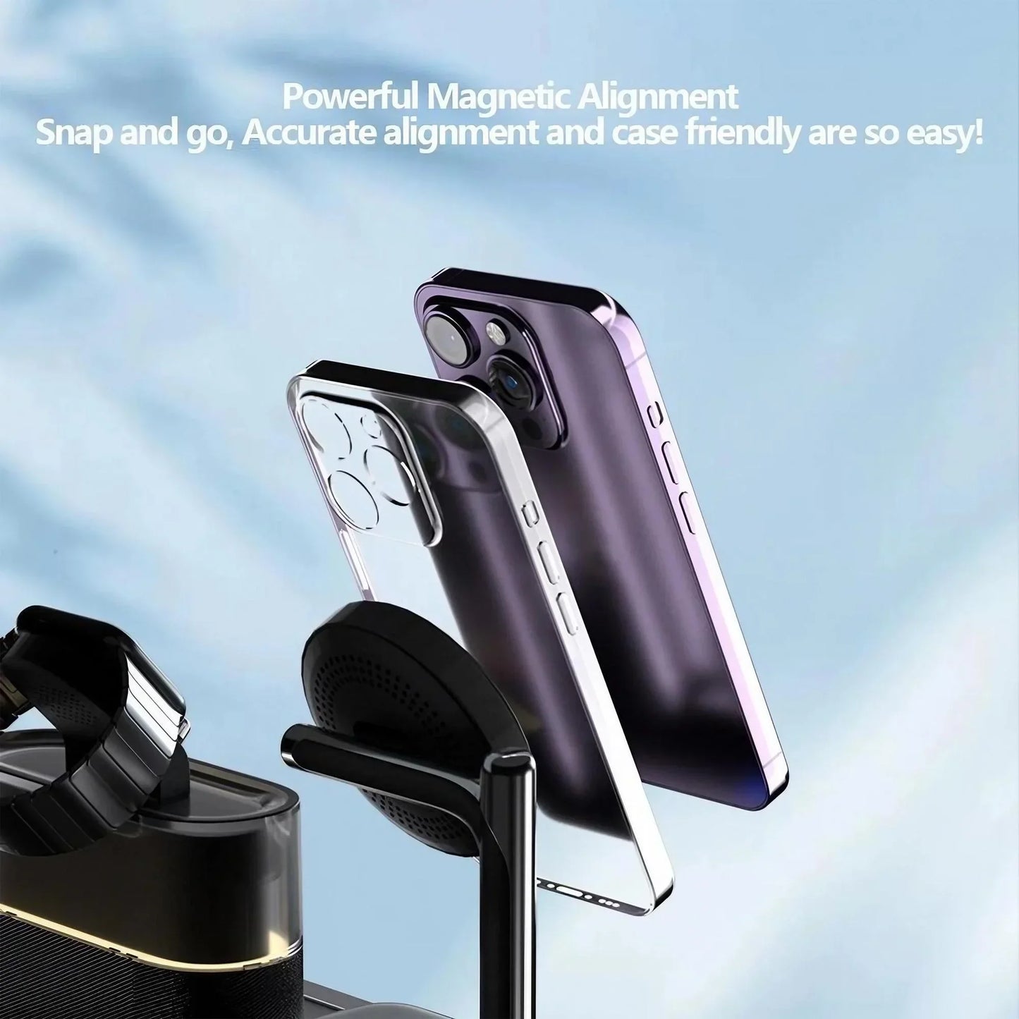 Wireless Charging Station for Magnetic Charging Stand for iPhone Series 15/14/13/12 iWatch Ultra/8/7/6/5 AirPods 3/2/Pro Samsung