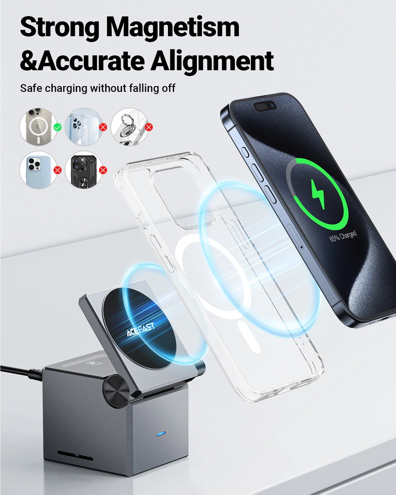 ACEFAST E18 3-in-1 MagSafe Charger Stand Cube With MagSafe15W Max Fast Charging Stand Foldable Wireless Charger For iPhone15