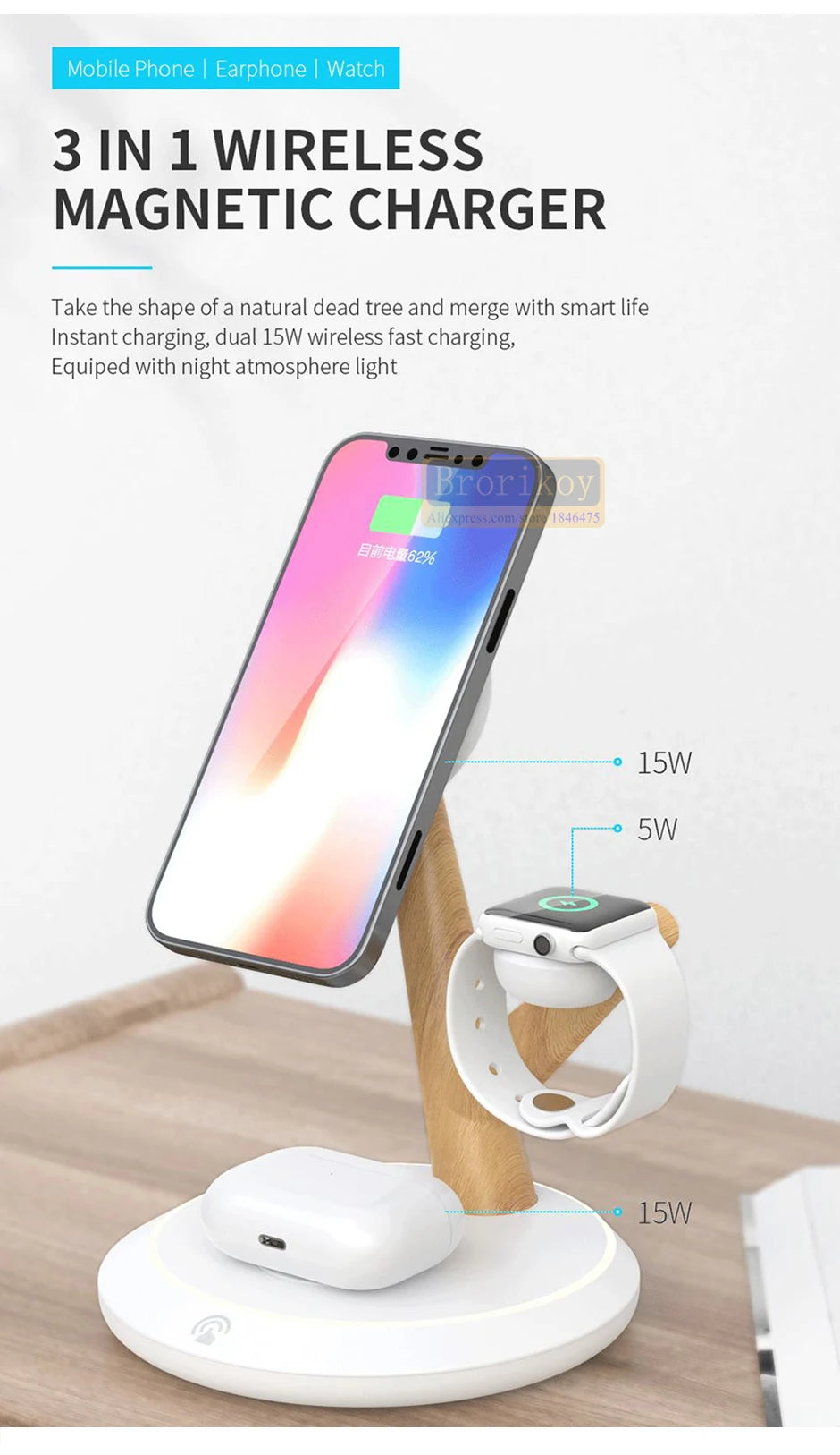 4 in 1 Magnetic 15W Wireless Charger Stand For iPhone 14 ProMax 15 Apple Watch 8 9 7 Airpods Pro PD Fast Charging Station Holder