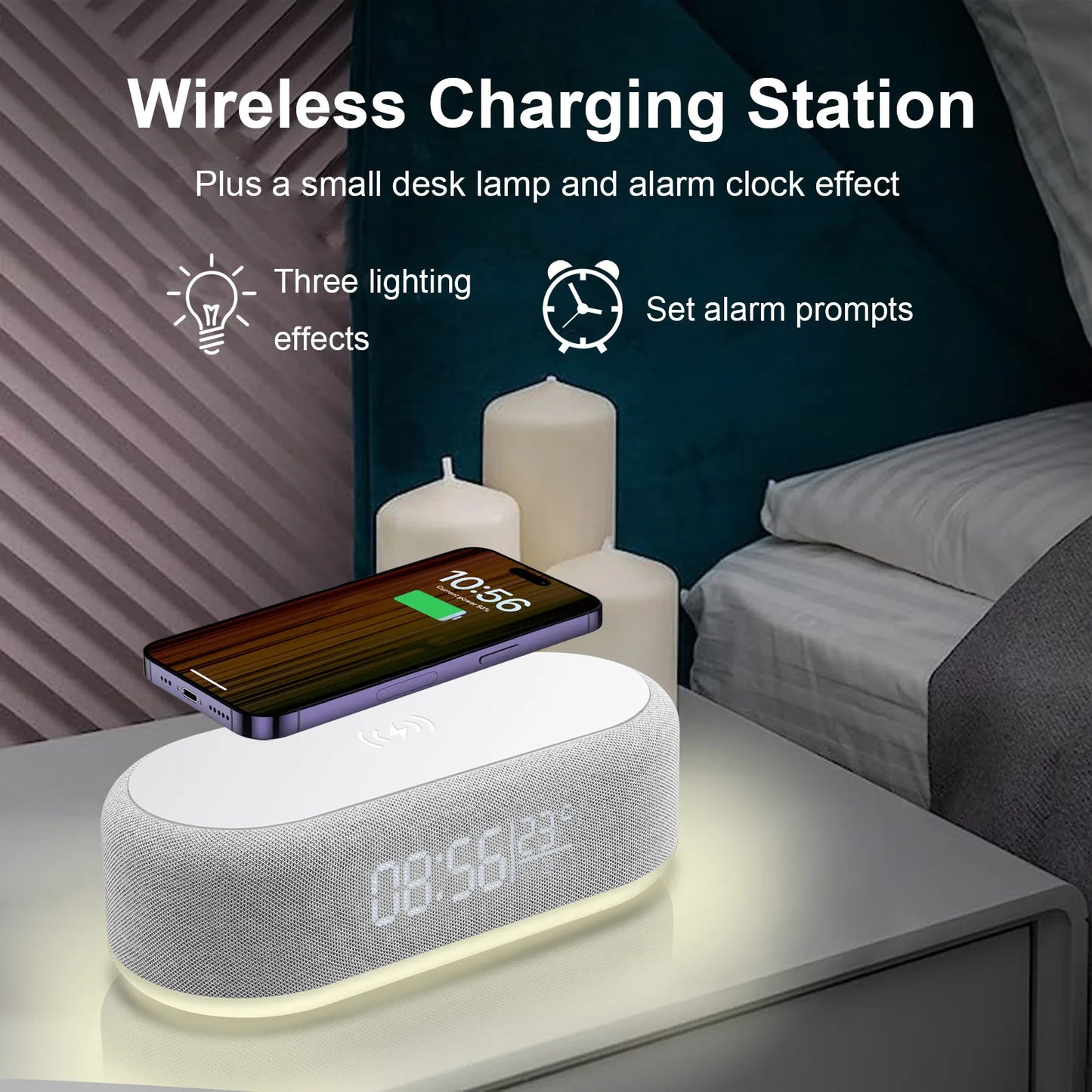 Wireless Charger Alarm Clock Time LED Light Thermometer Phone Charger 15W Fast Charging Dock Station for iPhone 15 14 Samsung