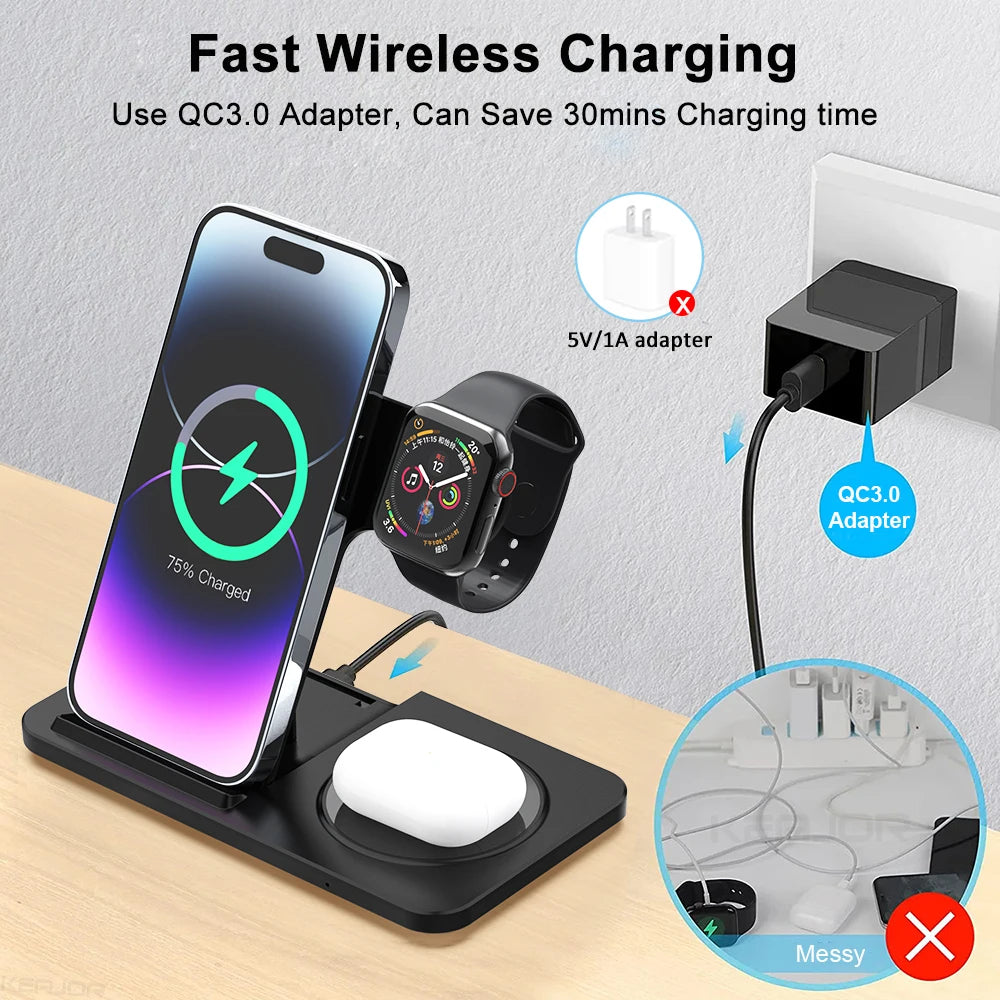 3 in 1 Wireless Charger for Iphone 16 15 14 13 12 Pro Max Apple Watch and Airpods Wireless Charger for Apple Fast Charge Type C