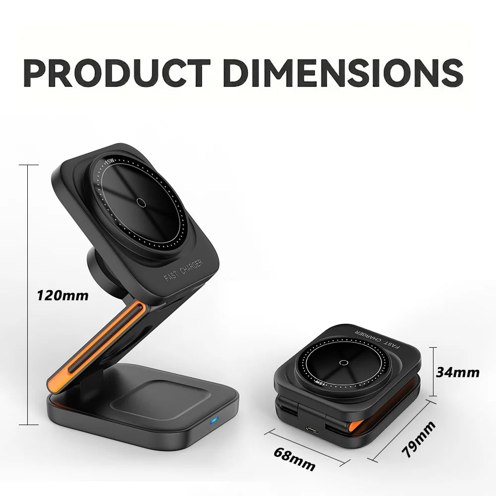 100W Wireless Charger 3 in 1 Magnetic Foldable Wireless Charging Station for iPhone 15 14 13 12 11 Pro Apple Watch 8 9 Airpods