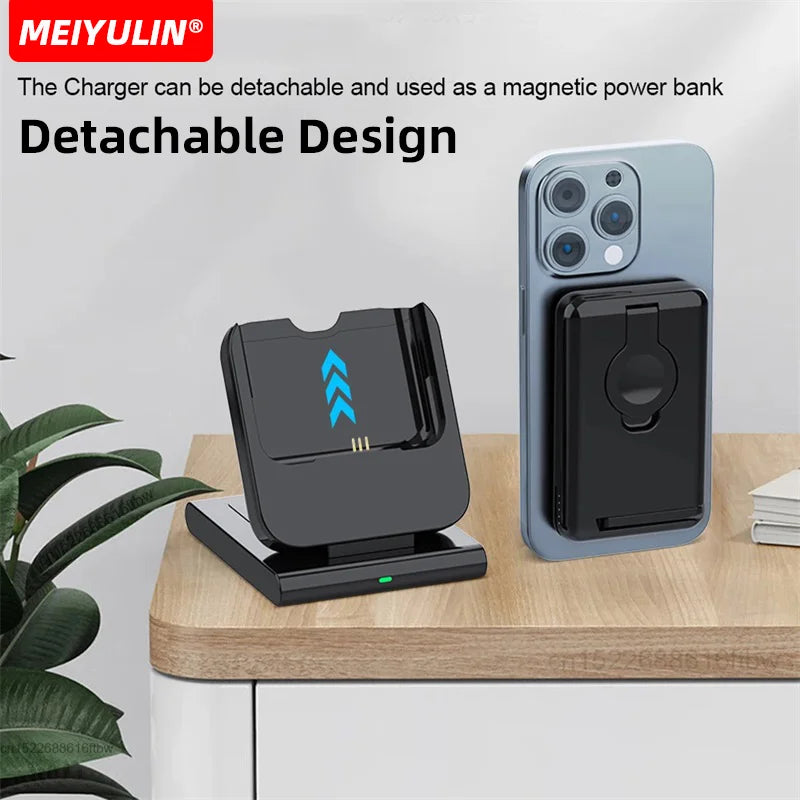 10000mAh Magnetic Power Bank 3 in 1 Wireless Fast Charger Stand External Auxiliary Battery For Magsafe iPhone Apple Watch