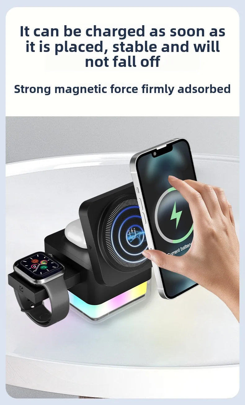 Wireless Fast Charging Station, 3 in 1, High Speed Charger Base, Bedroom Desk, Smartphone Charging Dock, Watch Magsafe