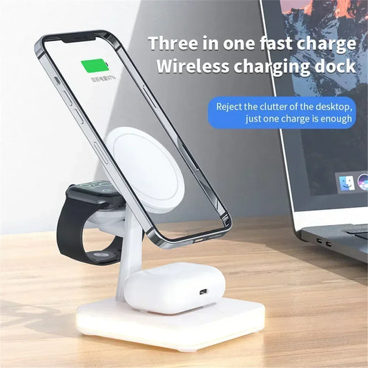 Magnetic 3 in 1 Wireless Charger for IPhone 13/14 15 16 Pro Max/12 15W Fast  Charging Dock Station  Apple Watch AirPods