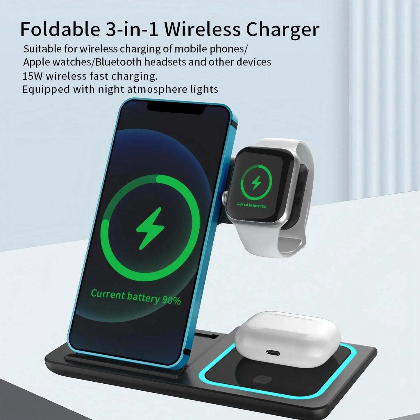 Wireless Charging Station for Magnetic Charging Stand for iPhone Series 15/14/13/12 iWatch Ultra/8/7/6/5 AirPods 3/2/Pro Samsung