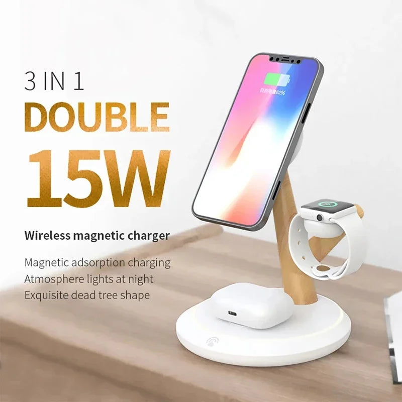 4 in 1 Magnetic 15W Wireless Charger Stand For iPhone 14 ProMax 15 Apple Watch 8 9 7 Airpods Pro PD Fast Charging Station Holder