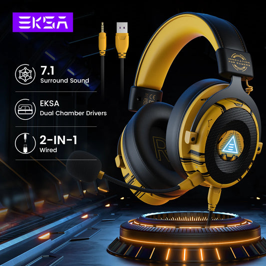 EKSA E900 Pro Upgraded Gaming Headset Gamer 7.1 Surround Wired Headphones with Noise Cancelling Microphones for PC/PS4/PS5/Xbox