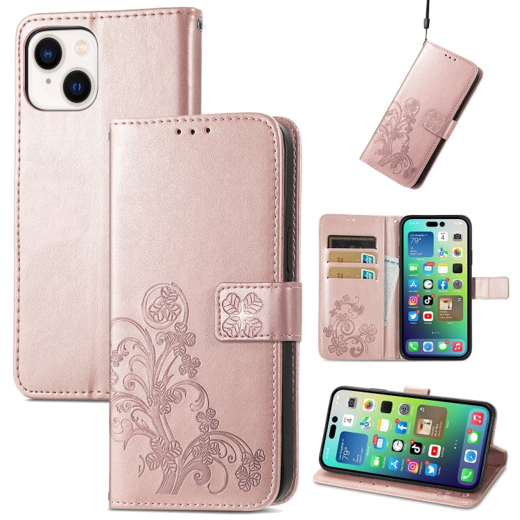 Four-leaf Clasp Embossed Buckle Leather Phone Case