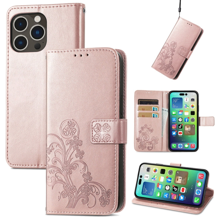 Four-leaf Clasp Embossed Buckle Leather Phone Case