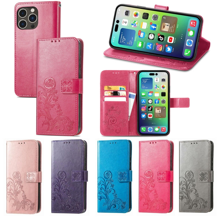 Four-leaf Clasp Embossed Buckle Leather Phone Case