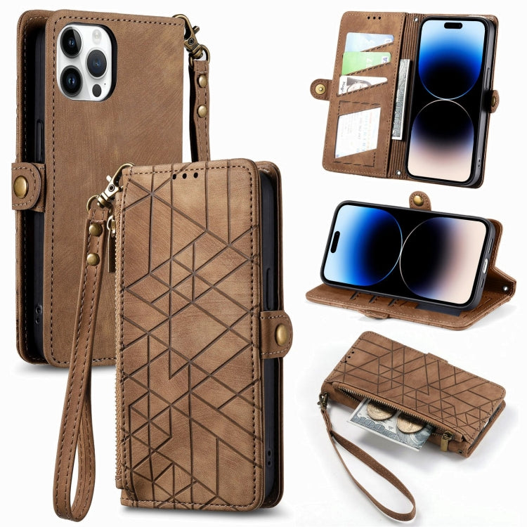 Geometric Zipper Wallet Side Buckle Leather Phone Case, Series 4