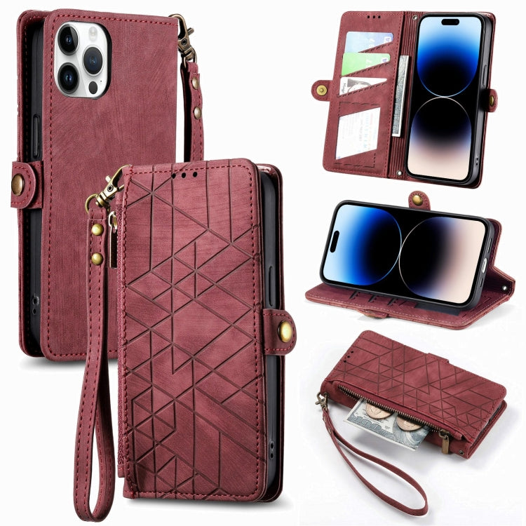 Geometric Zipper Wallet Side Buckle Leather Phone Case, Series 4