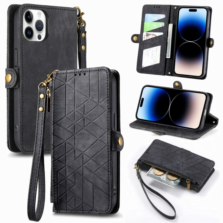 Geometric Zipper Wallet Side Buckle Leather Phone Case, Series 4