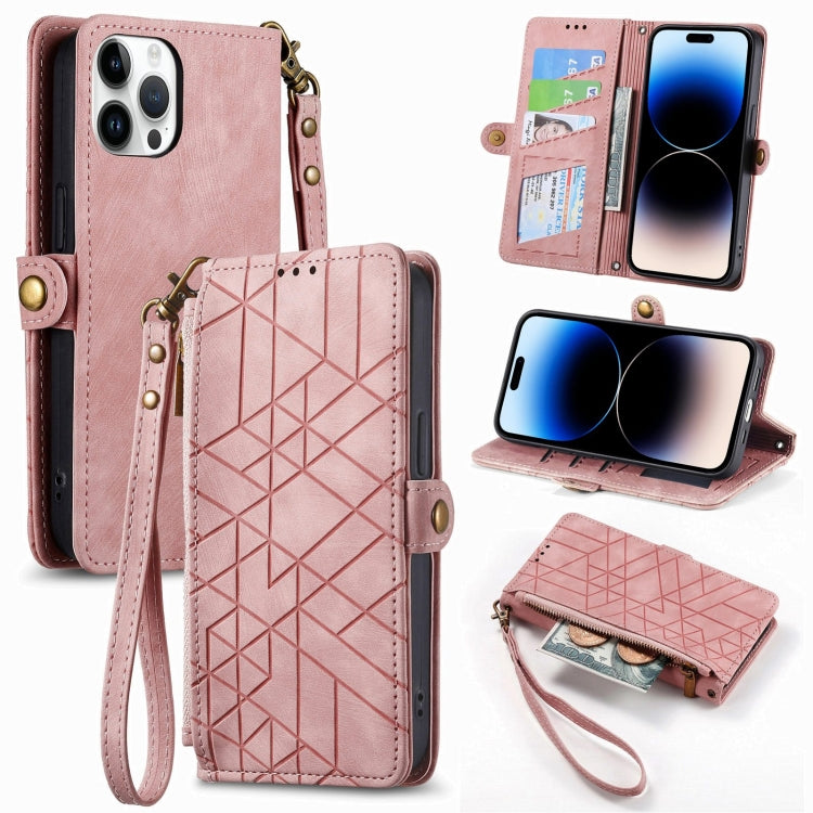 Geometric Zipper Wallet Side Buckle Leather Phone Case, Series 4