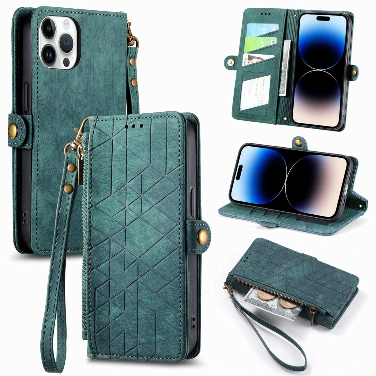 Geometric Zipper Wallet Side Buckle Leather Phone Case, Series 4