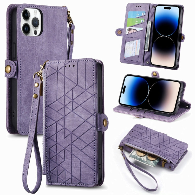 Geometric Zipper Wallet Side Buckle Leather Phone Case, Series 3