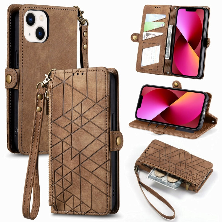 Geometric Zipper Wallet Side Buckle Leather Phone Case, Series 5