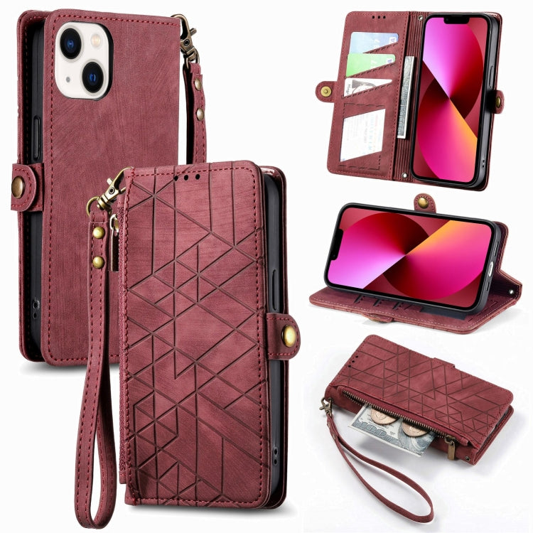 Geometric Zipper Wallet Side Buckle Leather Phone Case, Series 5