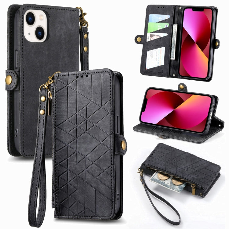 Geometric Zipper Wallet Side Buckle Leather Phone Case, Series 5