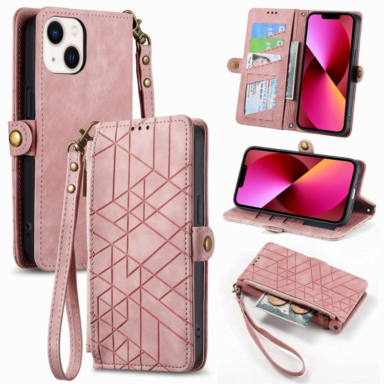 Geometric Zipper Wallet Side Buckle Leather Phone Case, Series 5