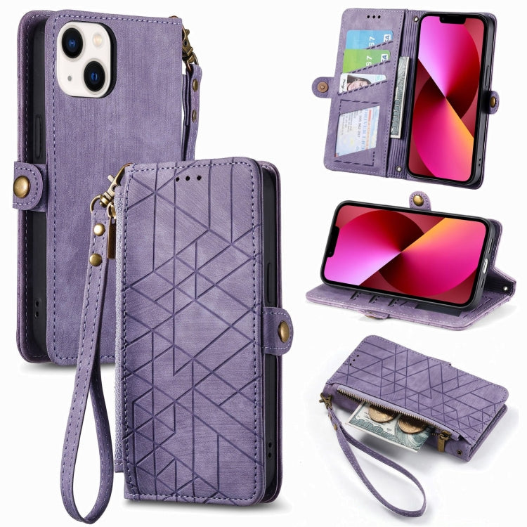 Geometric Zipper Wallet Side Buckle Leather Phone Case, Series 5