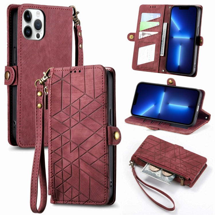 Geometric Zipper Wallet Side Buckle Leather Phone Case, Series 1