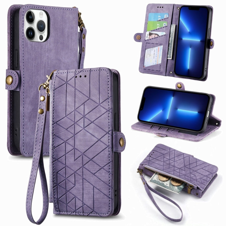 Geometric Zipper Wallet Side Buckle Leather Phone Case, Series 1