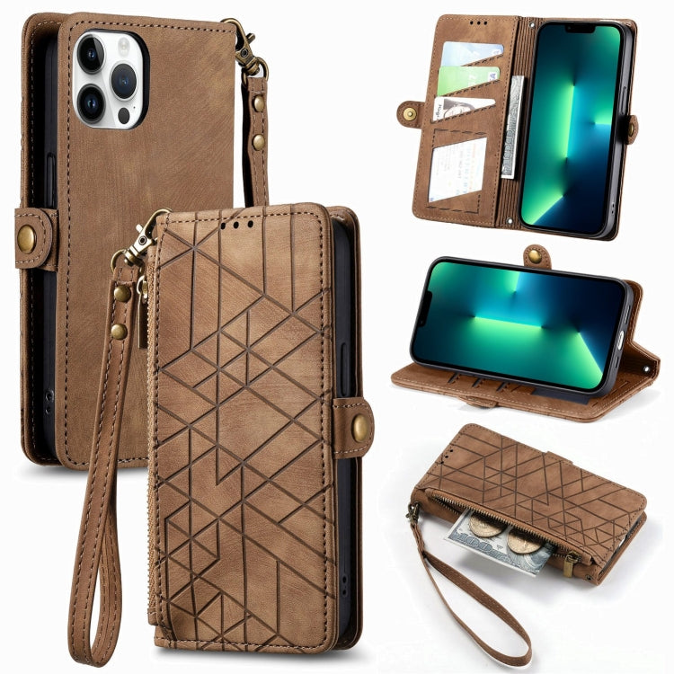 Geometric Zipper Wallet Side Buckle Leather Phone Case, Series 2