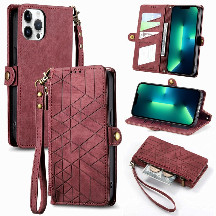 Geometric Zipper Wallet Side Buckle Leather Phone Case, Series 2