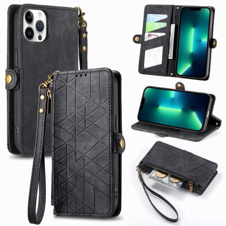 Geometric Zipper Wallet Side Buckle Leather Phone Case, Series 2