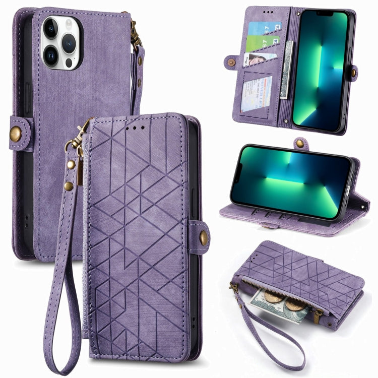 Geometric Zipper Wallet Side Buckle Leather Phone Case, Series 2