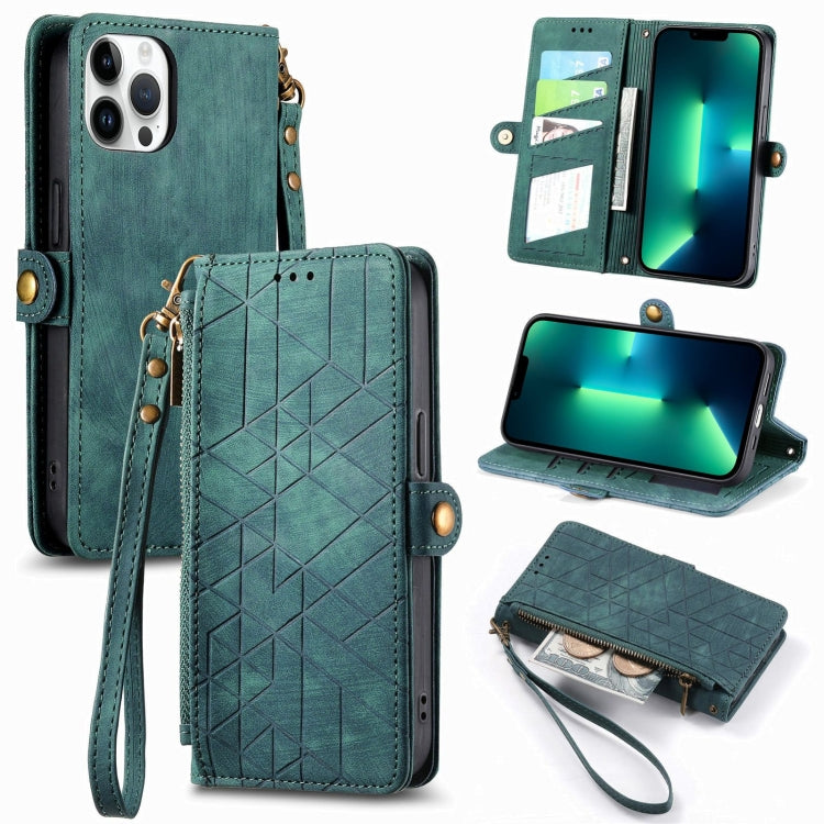 Geometric Zipper Wallet Side Buckle Leather Phone Case, Series 2