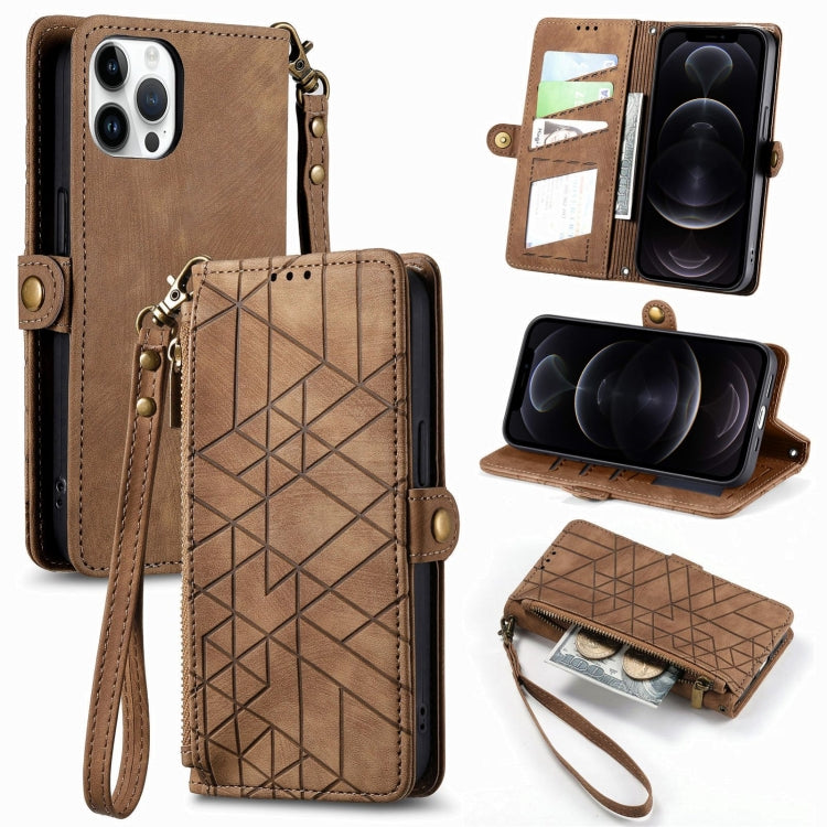 Geometric Zipper Wallet Side Buckle Leather Phone Case, Series 4