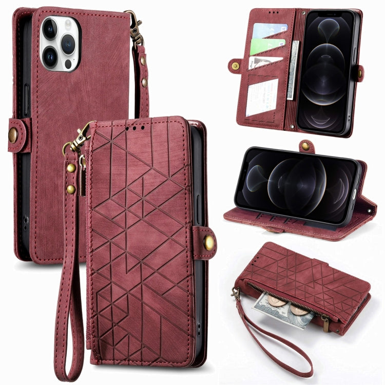 Geometric Zipper Wallet Side Buckle Leather Phone Case, Series 4