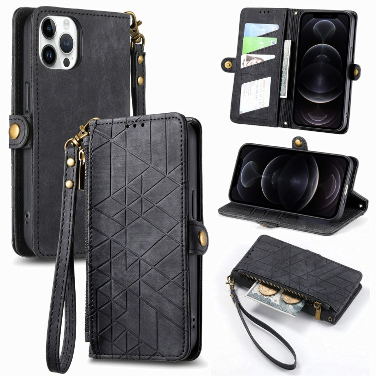 Geometric Zipper Wallet Side Buckle Leather Phone Case, Series 4