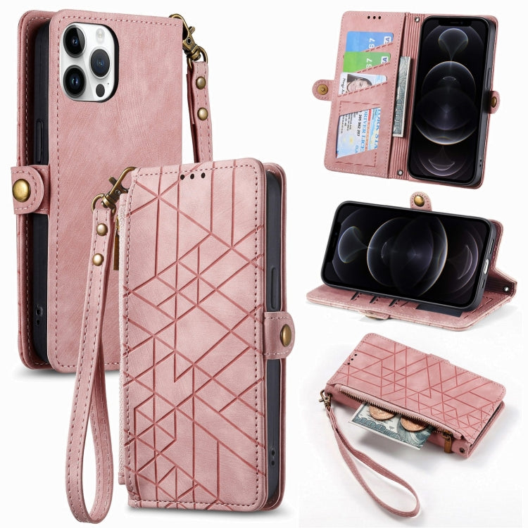 Geometric Zipper Wallet Side Buckle Leather Phone Case, Series 4