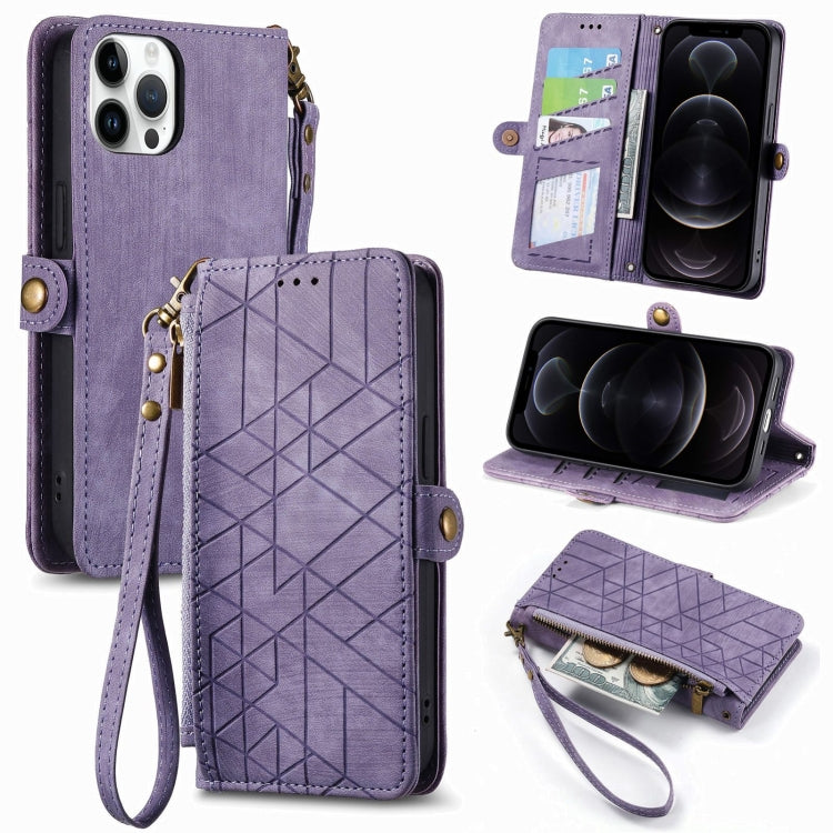 Geometric Zipper Wallet Side Buckle Leather Phone Case, Series 4