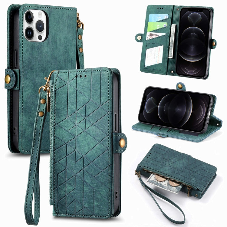 Geometric Zipper Wallet Side Buckle Leather Phone Case, Series 4