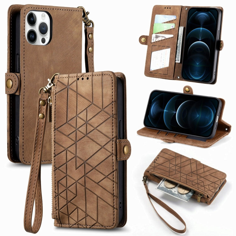 Geometric Zipper Wallet Side Buckle Leather Phone Case, Series 3