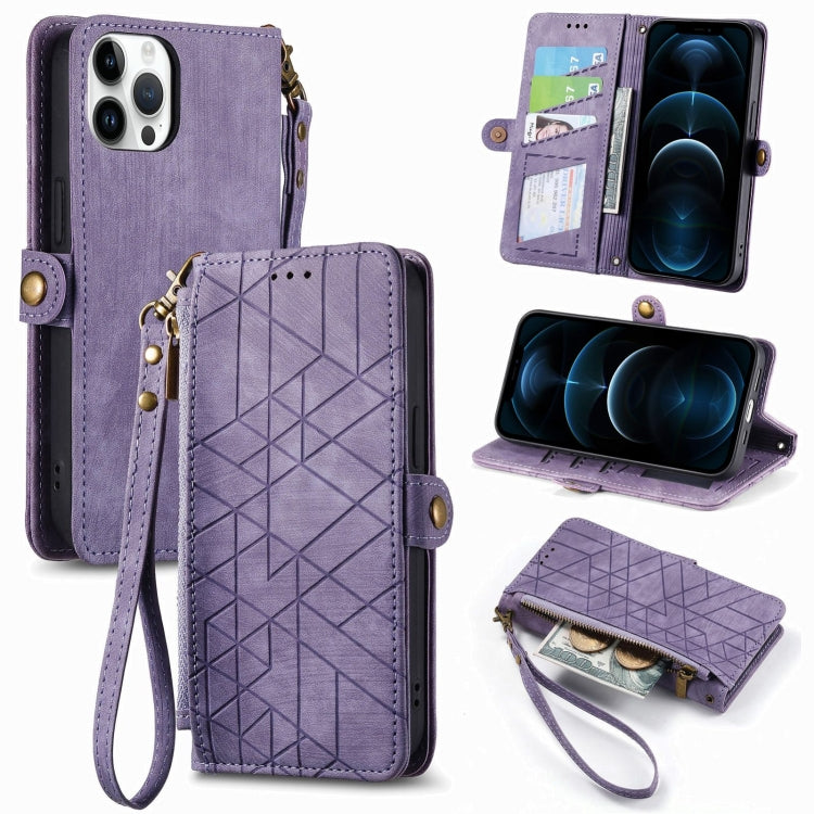 Geometric Zipper Wallet Side Buckle Leather Phone Case, Series 3