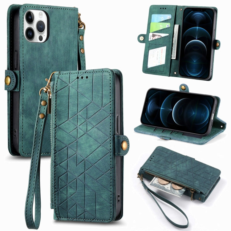 Geometric Zipper Wallet Side Buckle Leather Phone Case, Series 3