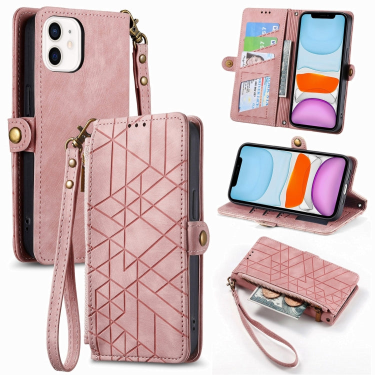 Geometric Zipper Wallet Side Buckle Leather Phone Case, Series 1